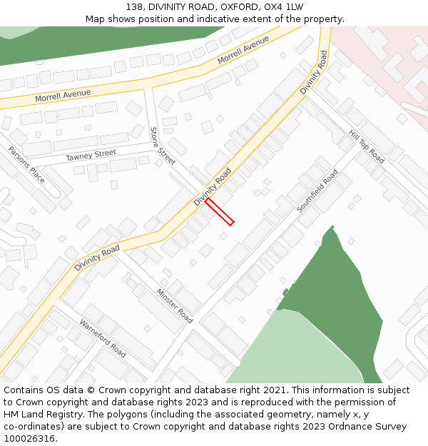 138, DIVINITY ROAD, OXFORD, OX4 1LW: Location map and indicative extent of plot