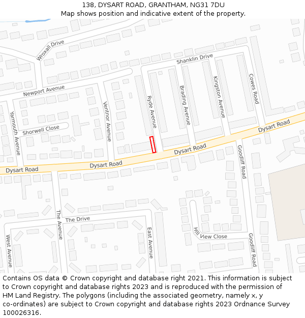 138, DYSART ROAD, GRANTHAM, NG31 7DU: Location map and indicative extent of plot