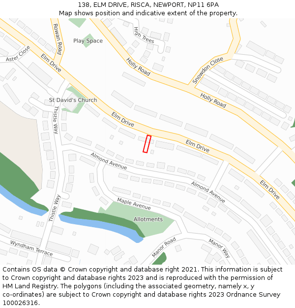 138, ELM DRIVE, RISCA, NEWPORT, NP11 6PA: Location map and indicative extent of plot
