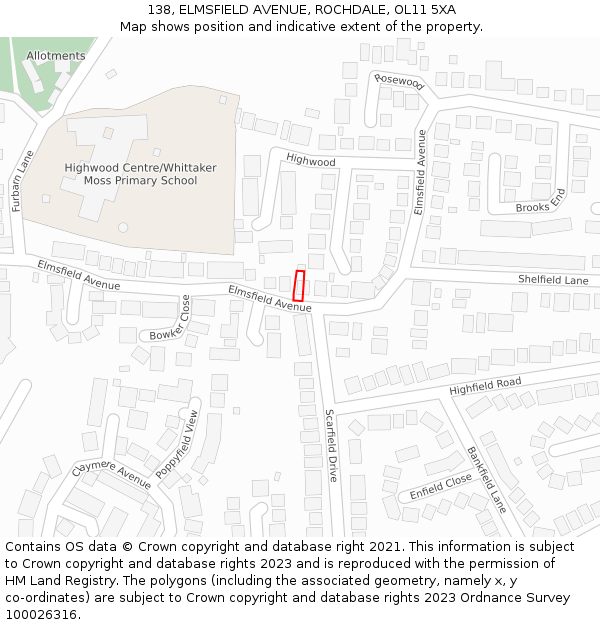 138, ELMSFIELD AVENUE, ROCHDALE, OL11 5XA: Location map and indicative extent of plot