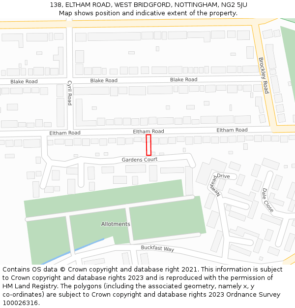 138, ELTHAM ROAD, WEST BRIDGFORD, NOTTINGHAM, NG2 5JU: Location map and indicative extent of plot