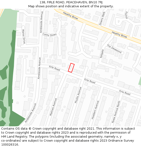 138, FIRLE ROAD, PEACEHAVEN, BN10 7RJ: Location map and indicative extent of plot