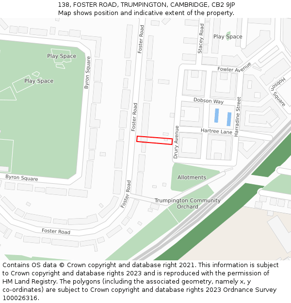 138, FOSTER ROAD, TRUMPINGTON, CAMBRIDGE, CB2 9JP: Location map and indicative extent of plot