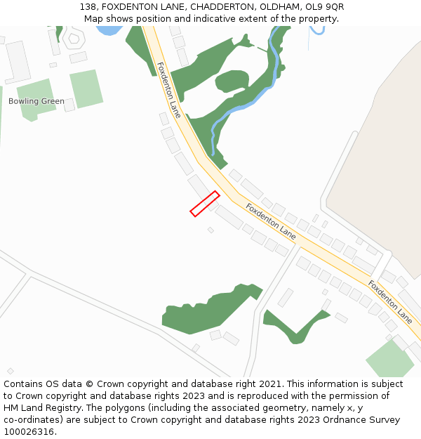 138, FOXDENTON LANE, CHADDERTON, OLDHAM, OL9 9QR: Location map and indicative extent of plot