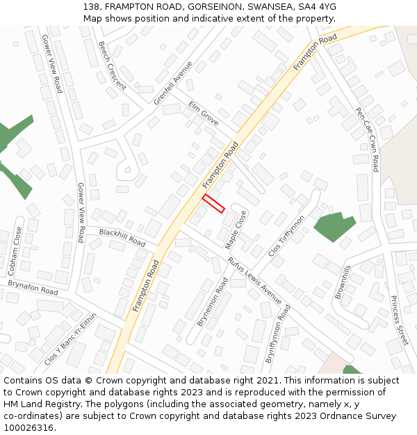 138, FRAMPTON ROAD, GORSEINON, SWANSEA, SA4 4YG: Location map and indicative extent of plot