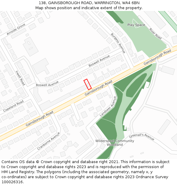 138, GAINSBOROUGH ROAD, WARRINGTON, WA4 6BN: Location map and indicative extent of plot