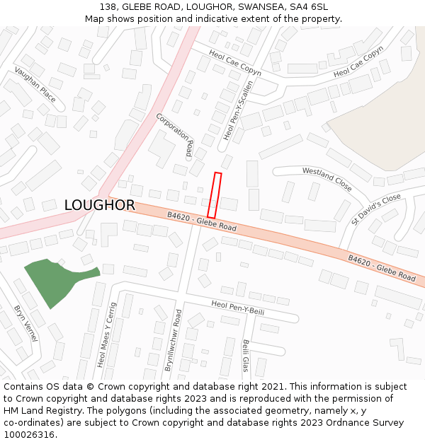 138, GLEBE ROAD, LOUGHOR, SWANSEA, SA4 6SL: Location map and indicative extent of plot