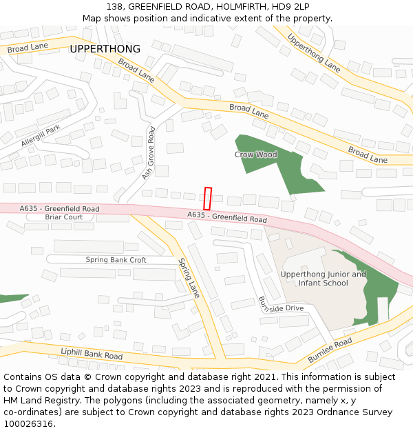 138, GREENFIELD ROAD, HOLMFIRTH, HD9 2LP: Location map and indicative extent of plot