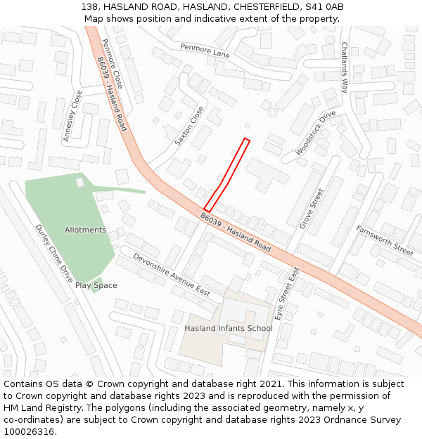 138, HASLAND ROAD, HASLAND, CHESTERFIELD, S41 0AB: Location map and indicative extent of plot