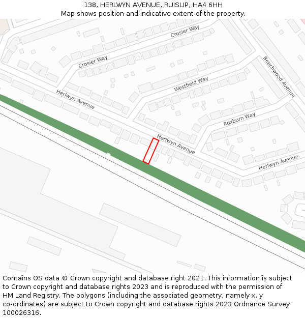 138, HERLWYN AVENUE, RUISLIP, HA4 6HH: Location map and indicative extent of plot