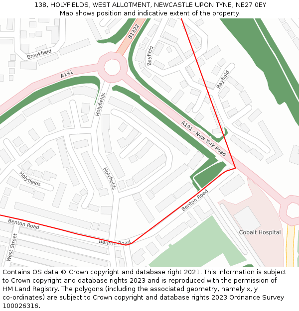 138, HOLYFIELDS, WEST ALLOTMENT, NEWCASTLE UPON TYNE, NE27 0EY: Location map and indicative extent of plot