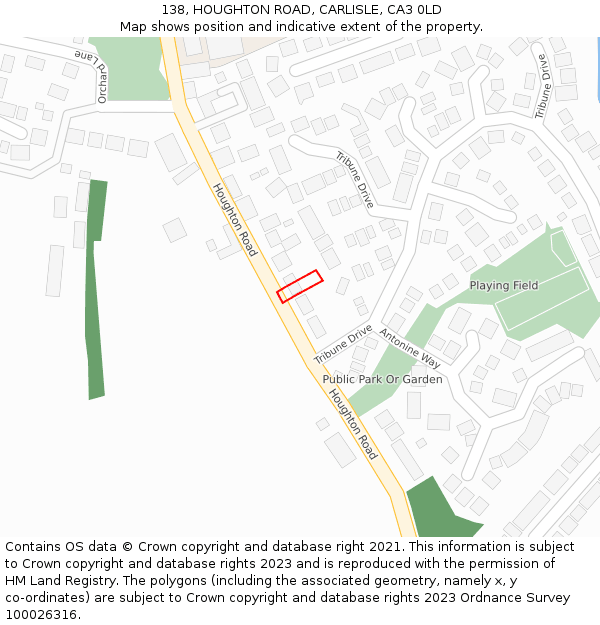 138, HOUGHTON ROAD, CARLISLE, CA3 0LD: Location map and indicative extent of plot