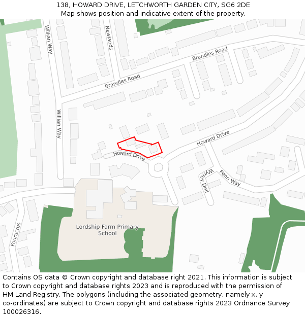 138, HOWARD DRIVE, LETCHWORTH GARDEN CITY, SG6 2DE: Location map and indicative extent of plot