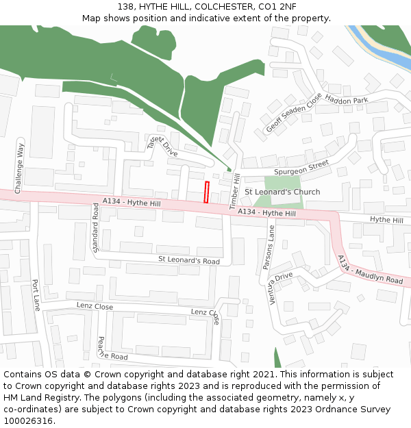 138, HYTHE HILL, COLCHESTER, CO1 2NF: Location map and indicative extent of plot