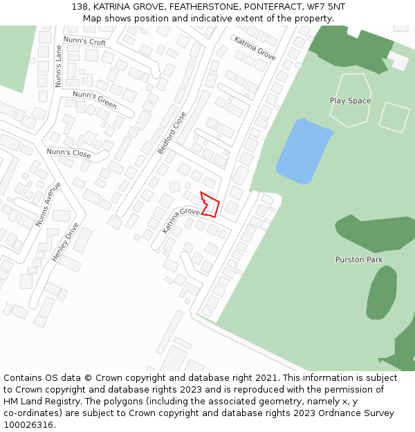138, KATRINA GROVE, FEATHERSTONE, PONTEFRACT, WF7 5NT: Location map and indicative extent of plot