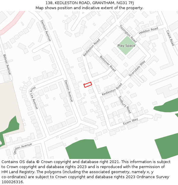 138, KEDLESTON ROAD, GRANTHAM, NG31 7FJ: Location map and indicative extent of plot