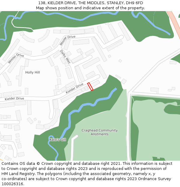 138, KIELDER DRIVE, THE MIDDLES, STANLEY, DH9 6FD: Location map and indicative extent of plot