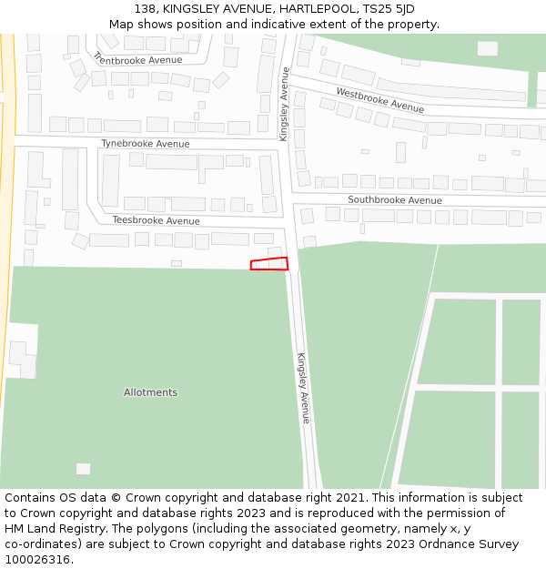 138, KINGSLEY AVENUE, HARTLEPOOL, TS25 5JD: Location map and indicative extent of plot