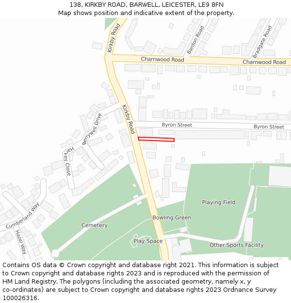 138, KIRKBY ROAD, BARWELL, LEICESTER, LE9 8FN: Location map and indicative extent of plot