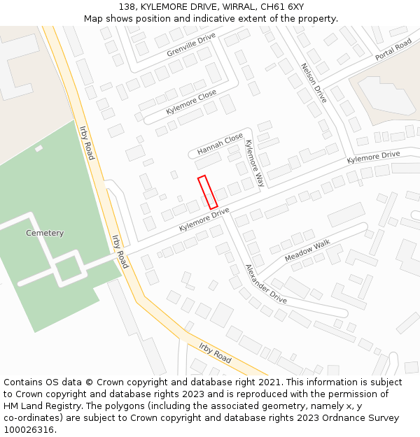 138, KYLEMORE DRIVE, WIRRAL, CH61 6XY: Location map and indicative extent of plot