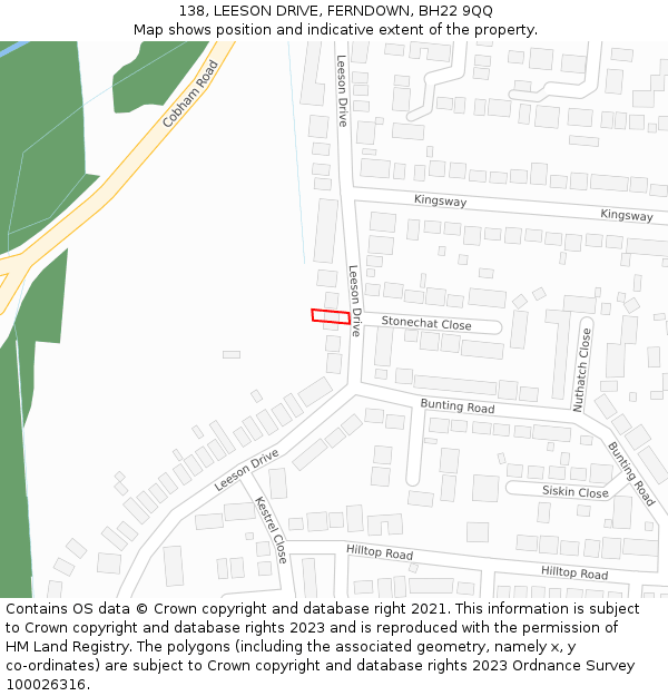 138, LEESON DRIVE, FERNDOWN, BH22 9QQ: Location map and indicative extent of plot