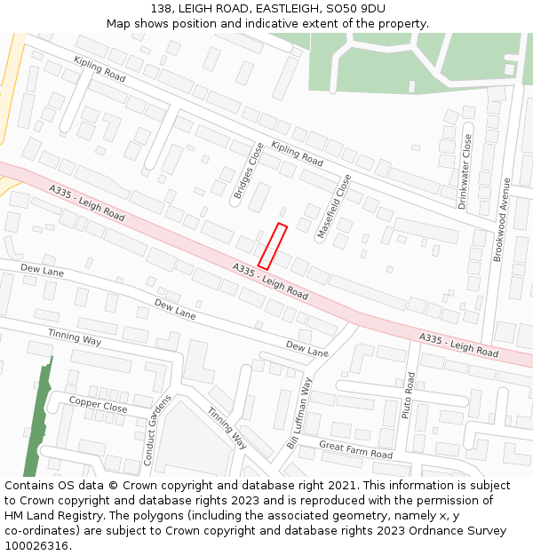 138, LEIGH ROAD, EASTLEIGH, SO50 9DU: Location map and indicative extent of plot