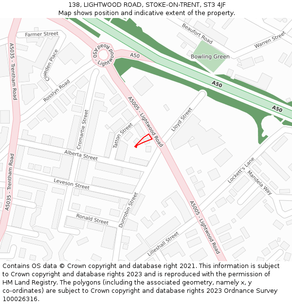 138, LIGHTWOOD ROAD, STOKE-ON-TRENT, ST3 4JF: Location map and indicative extent of plot