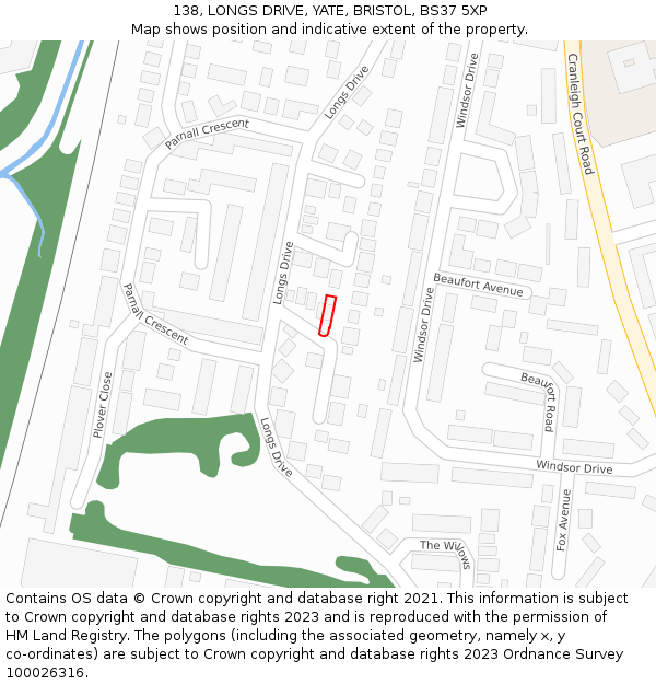 138, LONGS DRIVE, YATE, BRISTOL, BS37 5XP: Location map and indicative extent of plot