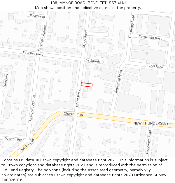 138, MANOR ROAD, BENFLEET, SS7 4HU: Location map and indicative extent of plot