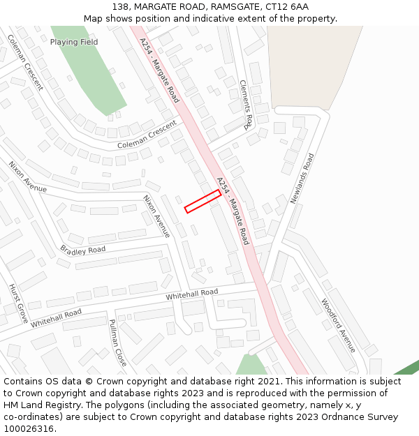 138, MARGATE ROAD, RAMSGATE, CT12 6AA: Location map and indicative extent of plot