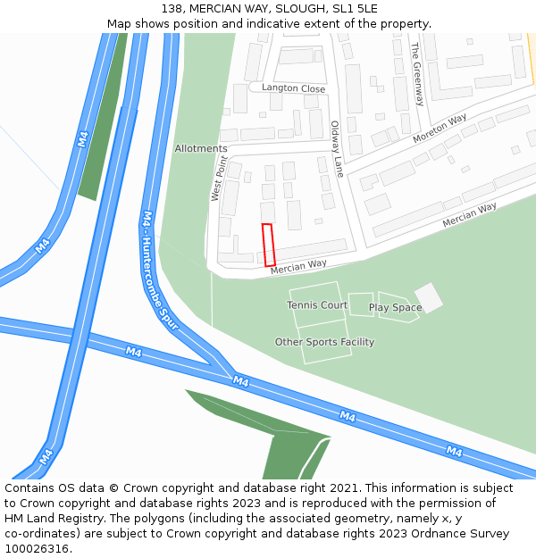 138, MERCIAN WAY, SLOUGH, SL1 5LE: Location map and indicative extent of plot