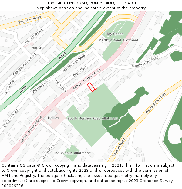 138, MERTHYR ROAD, PONTYPRIDD, CF37 4DH: Location map and indicative extent of plot
