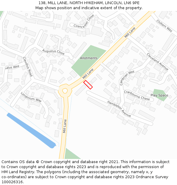 138, MILL LANE, NORTH HYKEHAM, LINCOLN, LN6 9PE: Location map and indicative extent of plot