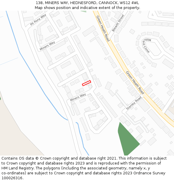 138, MINERS WAY, HEDNESFORD, CANNOCK, WS12 4WL: Location map and indicative extent of plot