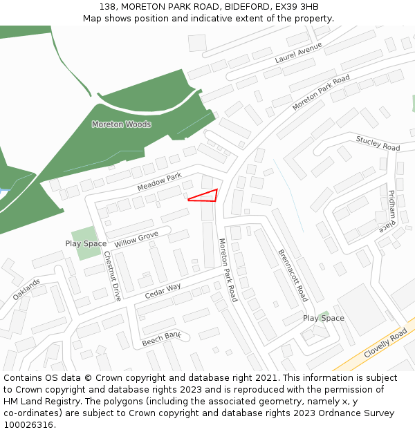 138, MORETON PARK ROAD, BIDEFORD, EX39 3HB: Location map and indicative extent of plot