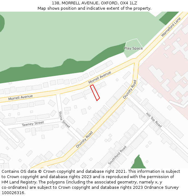 138, MORRELL AVENUE, OXFORD, OX4 1LZ: Location map and indicative extent of plot