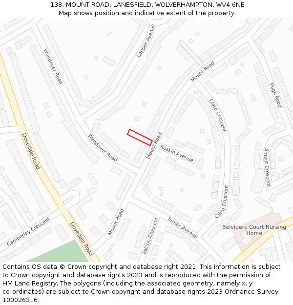 138, MOUNT ROAD, LANESFIELD, WOLVERHAMPTON, WV4 6NE: Location map and indicative extent of plot