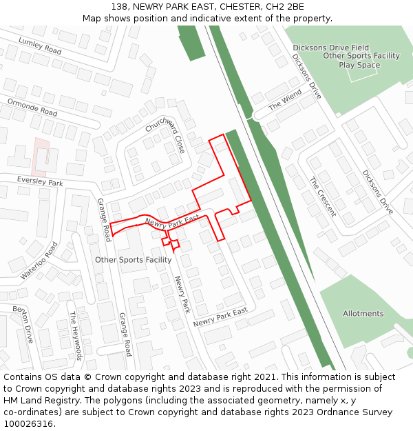 138, NEWRY PARK EAST, CHESTER, CH2 2BE: Location map and indicative extent of plot