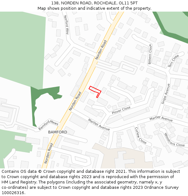 138, NORDEN ROAD, ROCHDALE, OL11 5PT: Location map and indicative extent of plot