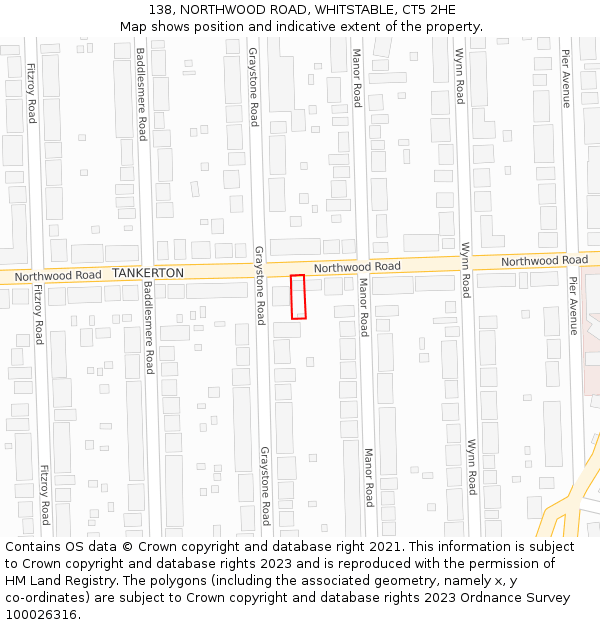 138, NORTHWOOD ROAD, WHITSTABLE, CT5 2HE: Location map and indicative extent of plot