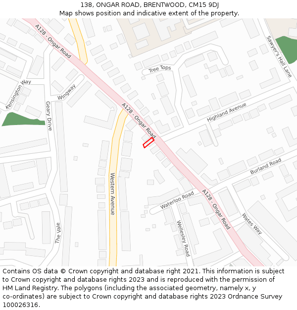 138, ONGAR ROAD, BRENTWOOD, CM15 9DJ: Location map and indicative extent of plot