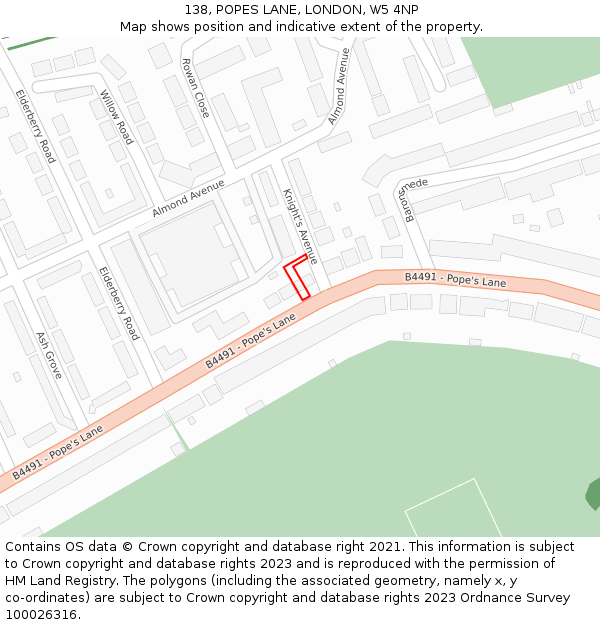 138, POPES LANE, LONDON, W5 4NP: Location map and indicative extent of plot