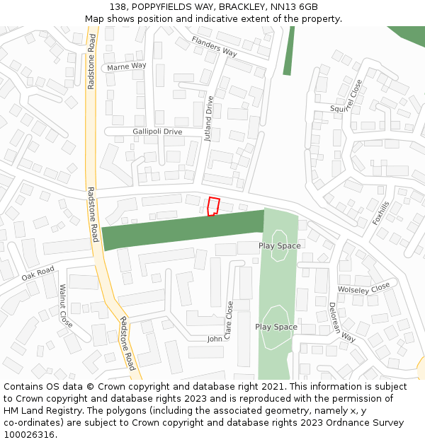 138, POPPYFIELDS WAY, BRACKLEY, NN13 6GB: Location map and indicative extent of plot