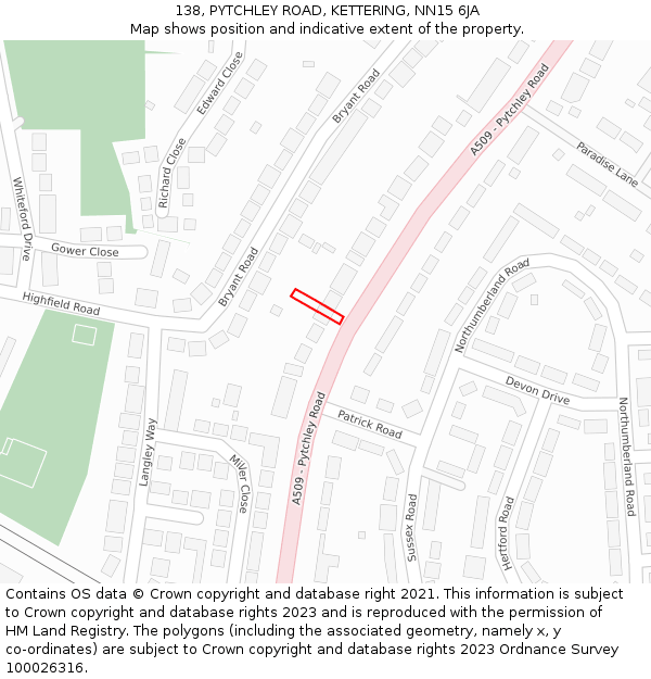 138, PYTCHLEY ROAD, KETTERING, NN15 6JA: Location map and indicative extent of plot