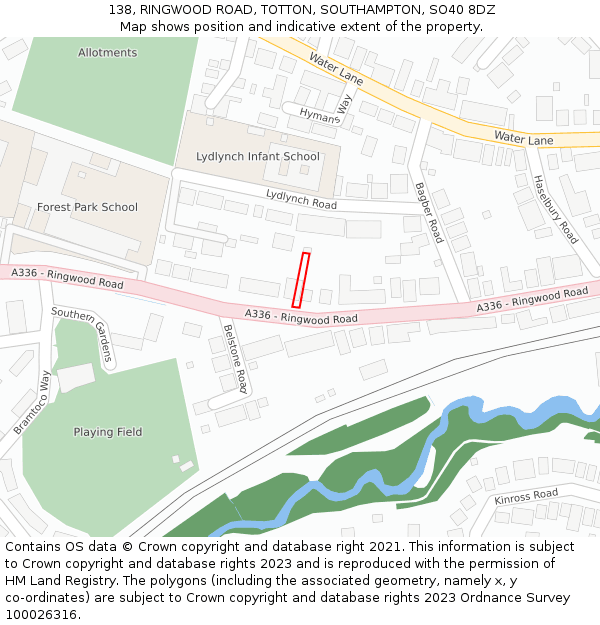 138, RINGWOOD ROAD, TOTTON, SOUTHAMPTON, SO40 8DZ: Location map and indicative extent of plot