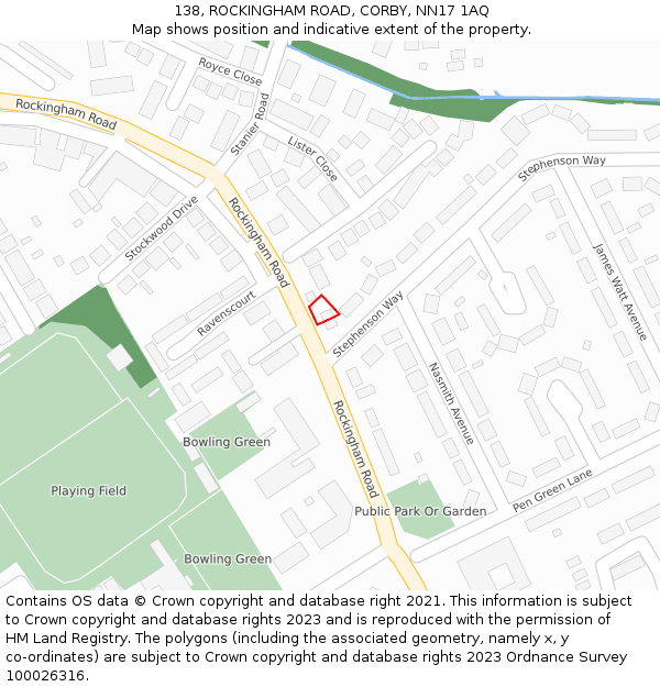 138, ROCKINGHAM ROAD, CORBY, NN17 1AQ: Location map and indicative extent of plot