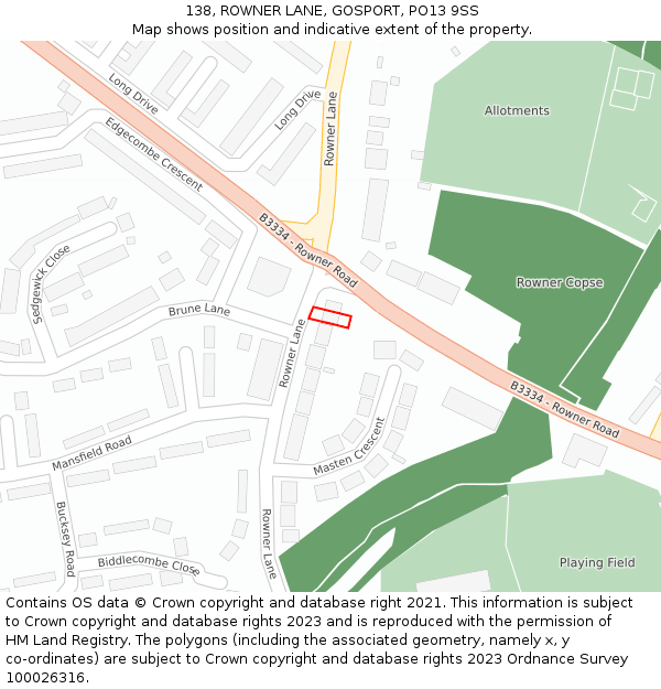 138, ROWNER LANE, GOSPORT, PO13 9SS: Location map and indicative extent of plot