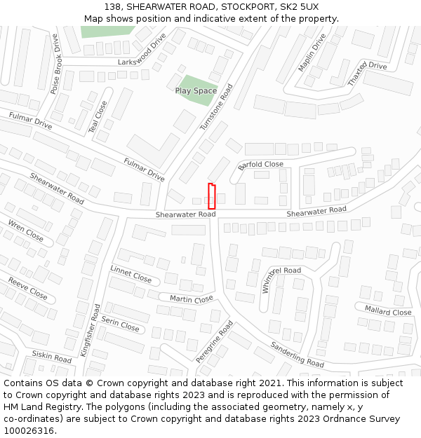 138, SHEARWATER ROAD, STOCKPORT, SK2 5UX: Location map and indicative extent of plot