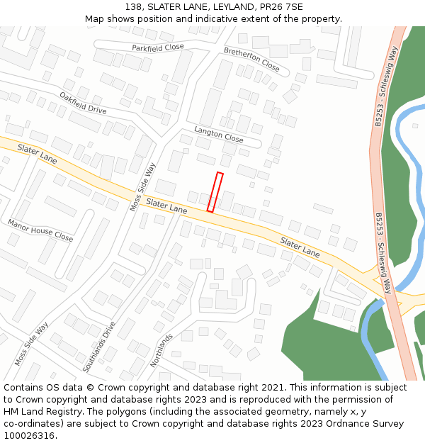 138, SLATER LANE, LEYLAND, PR26 7SE: Location map and indicative extent of plot