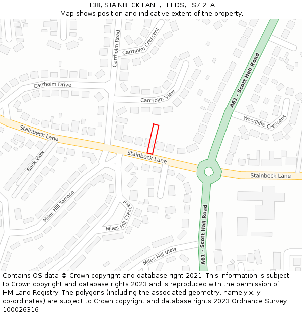 138, STAINBECK LANE, LEEDS, LS7 2EA: Location map and indicative extent of plot